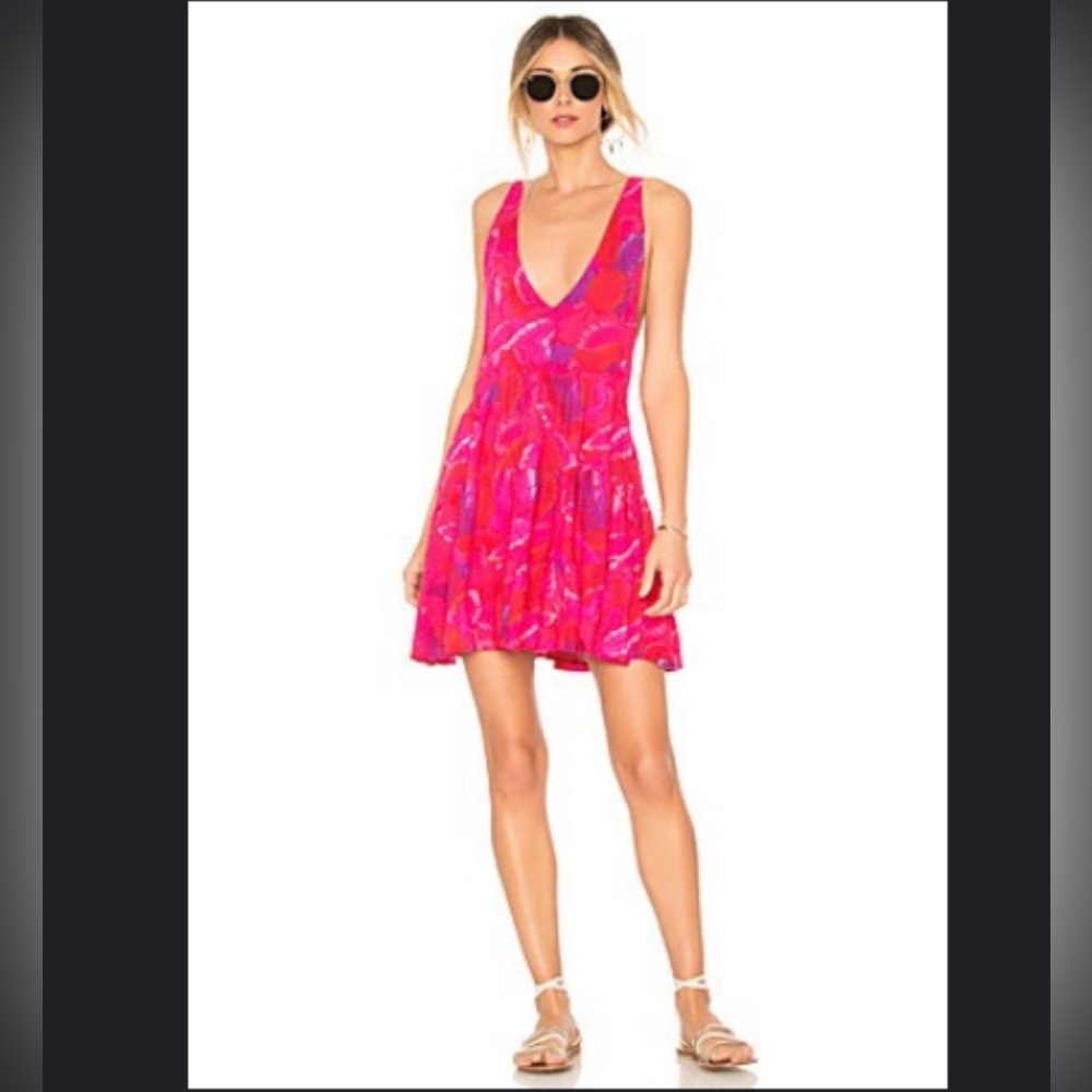 100% silk Acacia Swimwear Havana Mini Dress Beach Cover Up in Psychedelic Leaf